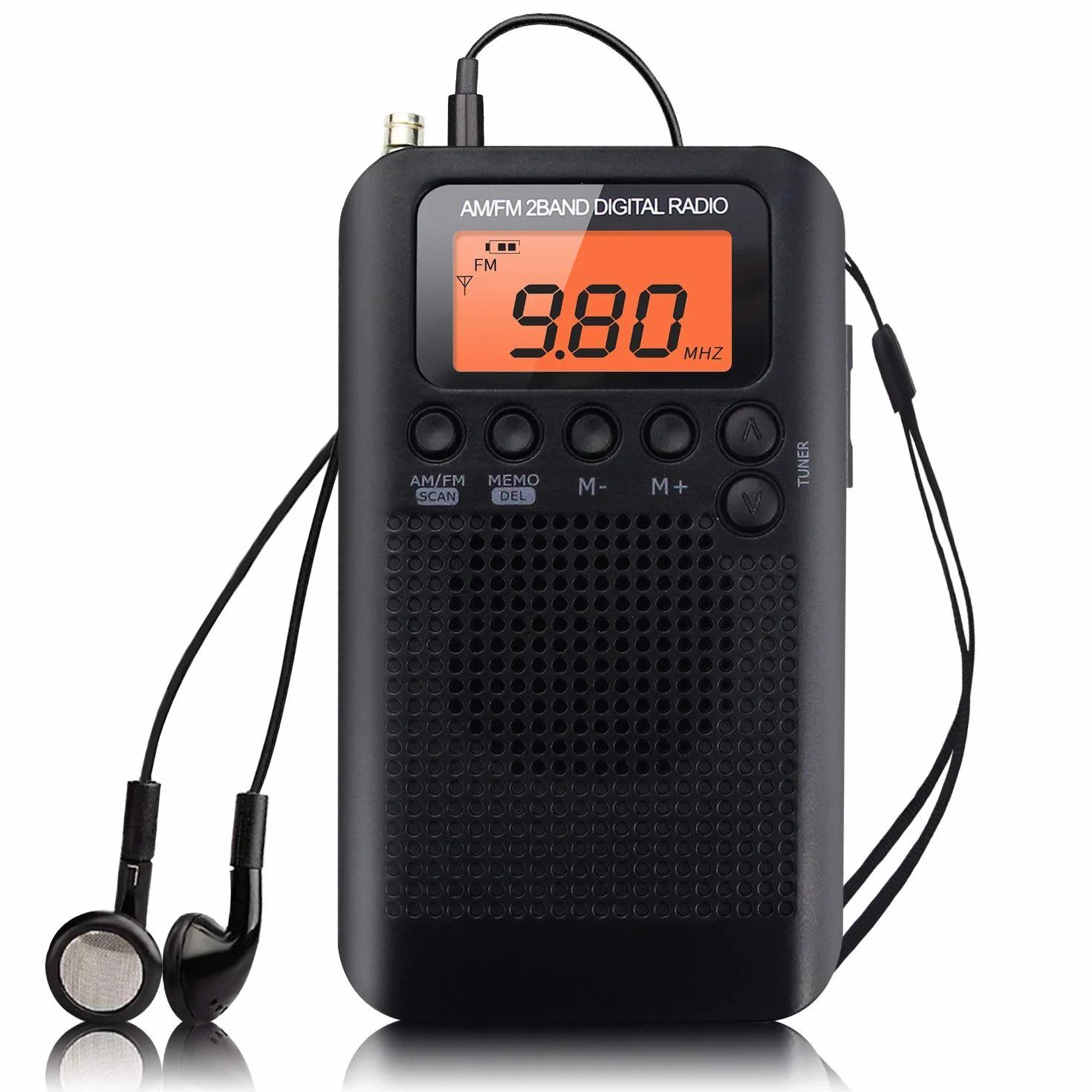 Mini Radio Tascabile AM/FM Portatile Digitale con Altoparlante Trasparente Lettore Musicale Sveglia Timer Auricolare