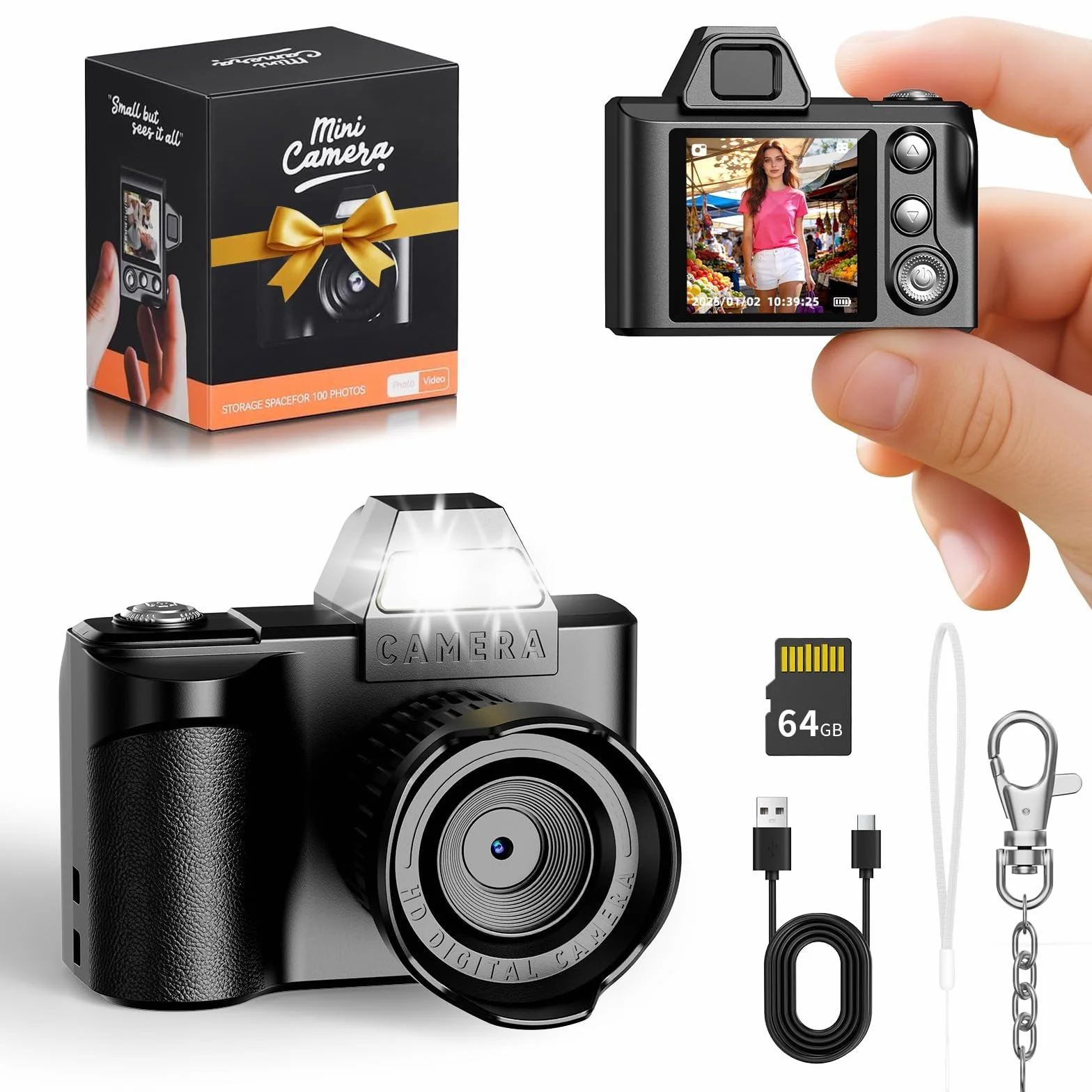 Mini Fotocamera Digitale - Maxmango 1,3'' 1080P Mini Macchina Fotografica Digitale, Macchina Fotografica Tascabile Portachiavi con 64 GB, per Viaggi, Vlogging e Intrattenimento, per Regali