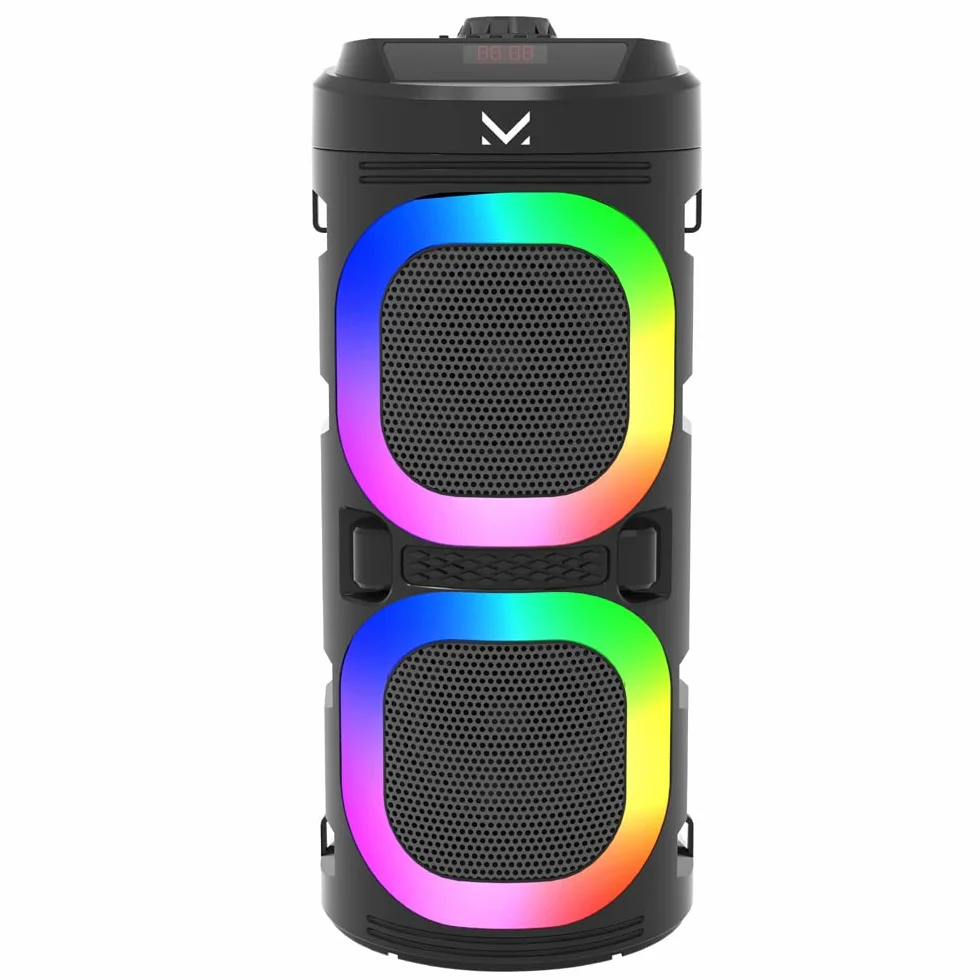 Majestic FIRE 9 – Speaker bluetooth, 3 effetti luci LED, ingressi USB/microSD/AUX-IN/MIC, Batteria ricaricabile, funzione TWS, telecomando, Impugnatura e tracolla per il trasporto