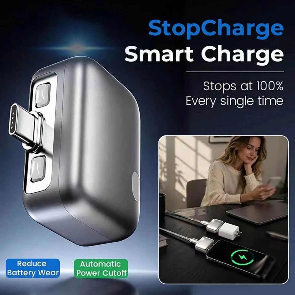 Caricabatterie intelligente Stop Charge, 140W, Spegnimento Automatico, Protezione Sovraccarico e Surriscaldamento, AI Full-Charge Disconnect, per Smartphone, Tablet e Dispositivi USB (2pcs)