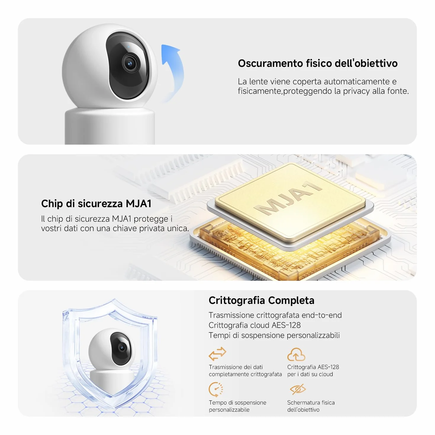XIAOMI Smart Camera C301 (Videocamera di sorveglianza), risoluzione 2K, protezione privacy, visione notturna a colori, visione completa a 360°, rilvamento delle persone, audio bi-direzionale
