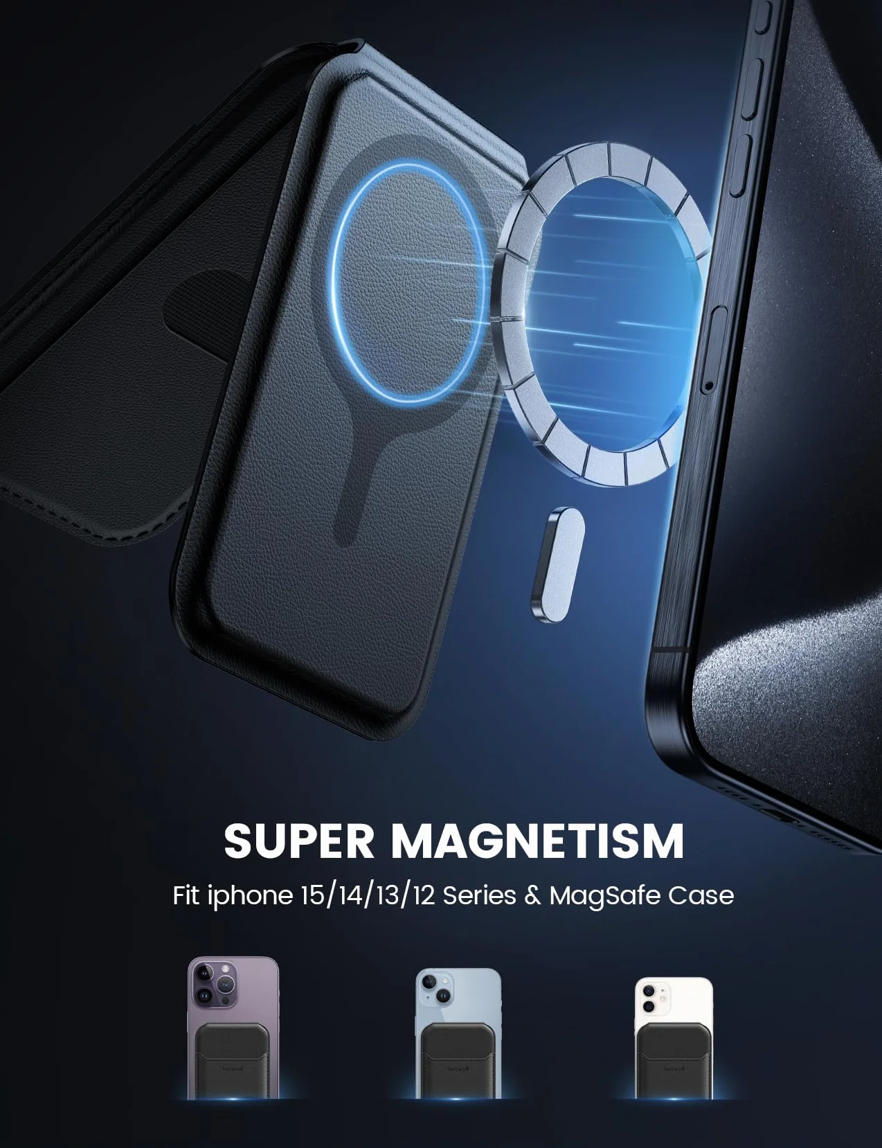 Lamicall Portafoglio per Magsafe in Pelle Vegana, Porta Carte Cellulare Magnetico - [3 Slot Carte] Supporto Portafoglio Regolabile, Leggero e Sottile, Per iPhone Serie 17/16/15/14 e Cover per Magsafe