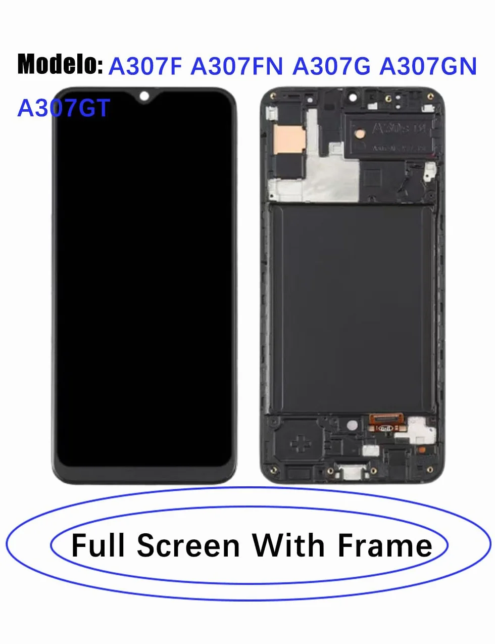 Schermo LCD sostitutivo per Samsung Galaxy A30s, schermo TFT LCD, A307F A307FN A307G, schermo LCD Display Touch Digitizer Assembly Kit di riparazione (senza impronte digitali, nero con cornice)