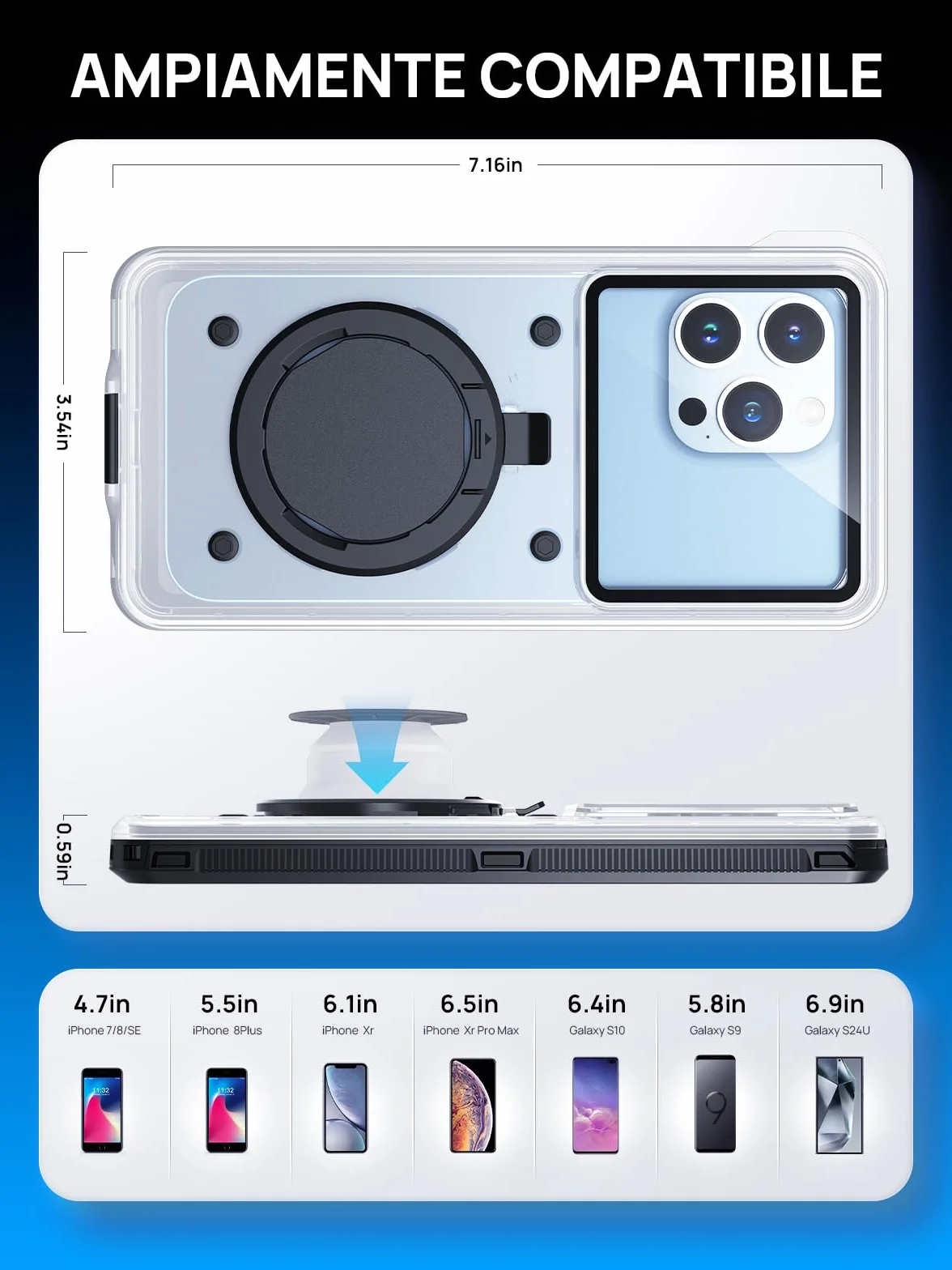 Custodia Impermeabile 15M [Universale] Smartphone IPX8 Cover Subacquea Professionale [Touchscreen Subacqueo] Asciutta Borsa per iPhone Samsung Galaxy Huawei XiaoMi Oppo Vivo Android 4.7-6.9''