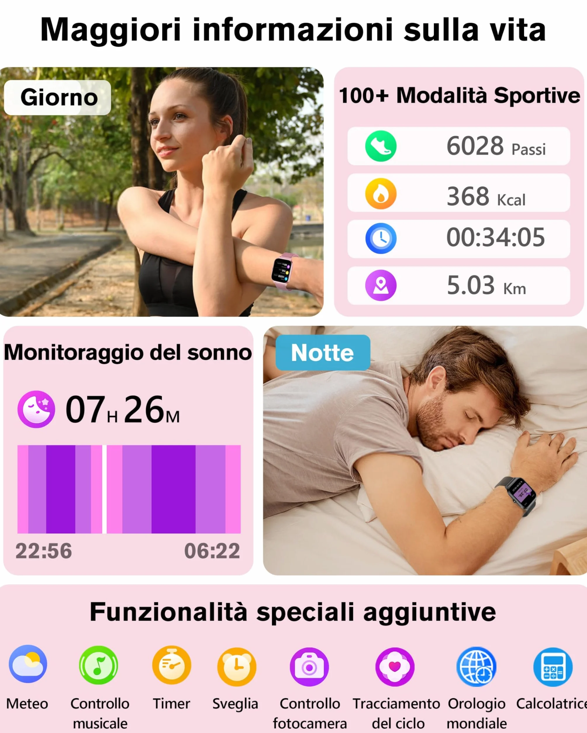 KALINCO Smartwatch Uomo Donna, 1.85” IA Orologio Pressione Sanguigna, Chiamata Bluetooth, SpO2, Frequenza cardiaca, Stress, Sonno, Orologio Mondiale, 100+ Sports Watch per Apple Xiaomi Samsung Phone