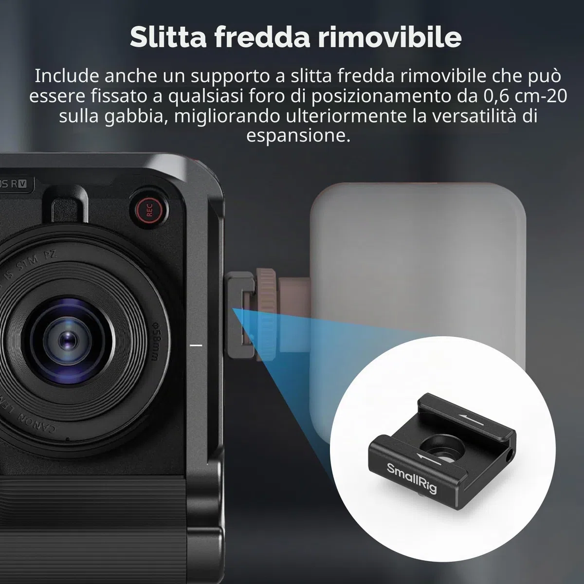 SMALLRIG Gabbia per fotocamera R50 V per Canon R50 V, impugnatura ergonomica in silicone, piastra a sgancio rapido per arca, foro filettato da 1/4"-20, fori da 3/8"-16 per ARRI, flash (nero) - 5427