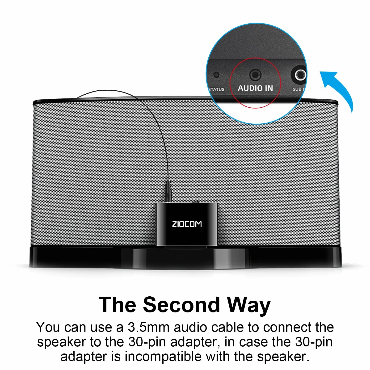 ZIOCOM Adattatore ricevitore Bluetooth a 30 pin per Bose iPhone, iPod, SoundDock e altri altoparlanti dock a 30 pin con cavo AUX da 3,5 mm (non per auto e moto) (grigio)