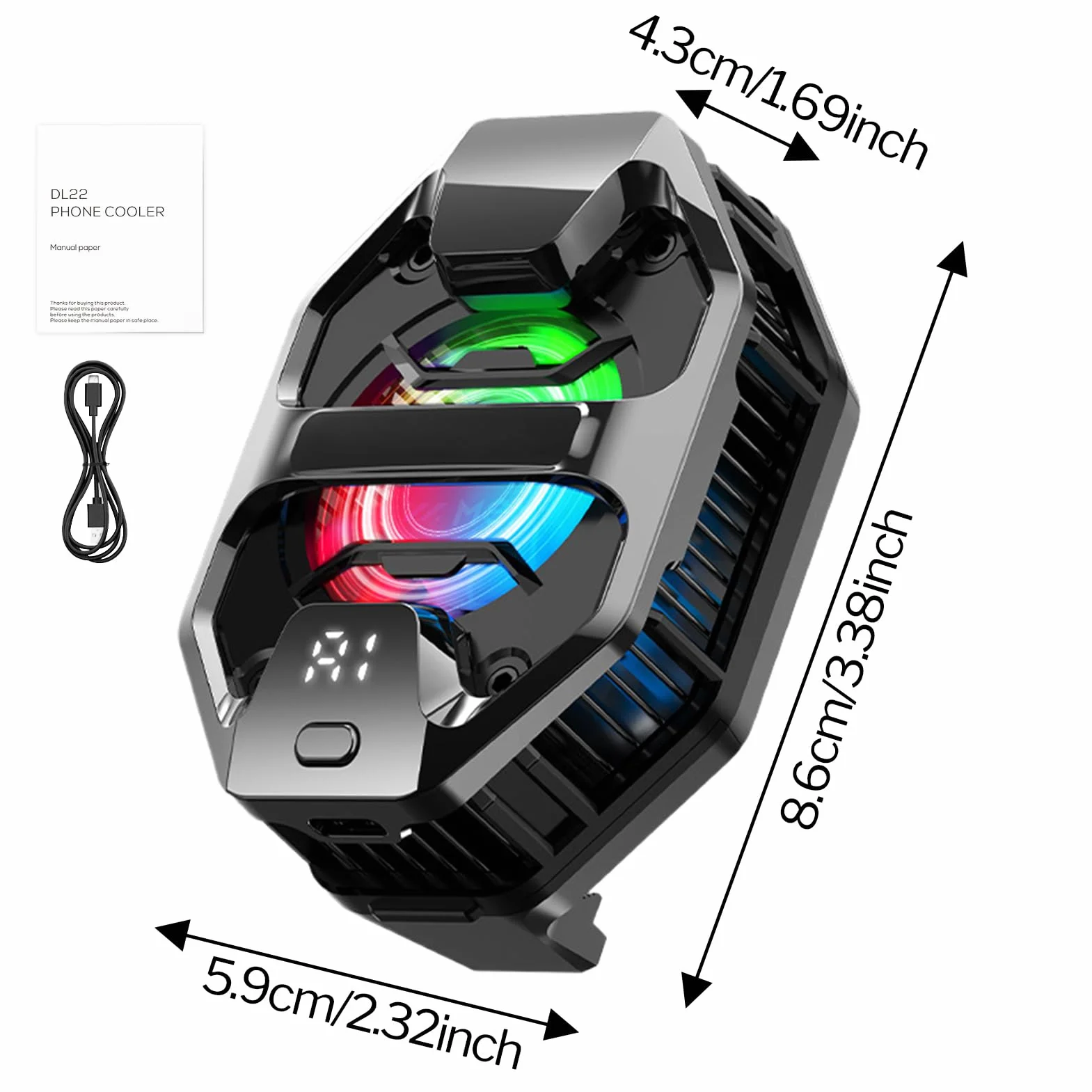 Ventola di raffreddamento per telefono, radiatore per telefono, semiconduttore, portatile, con LED RGB, per videogiochi, live streaming, vlog, tablet, spiaggia