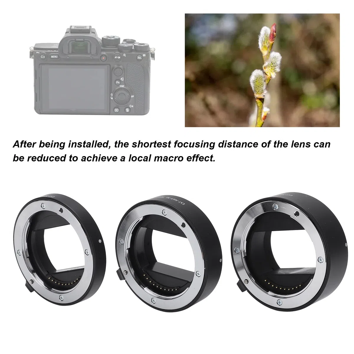 Anello Adattatore per Tubo di Estensione Macro con Messa a Fuoco Automatica Set di Tubi di Prolunga Macro Anello Adattatore per Montaggio Obiettivo 10mm+16mm+21mm per Obiettivi Sony E Mount