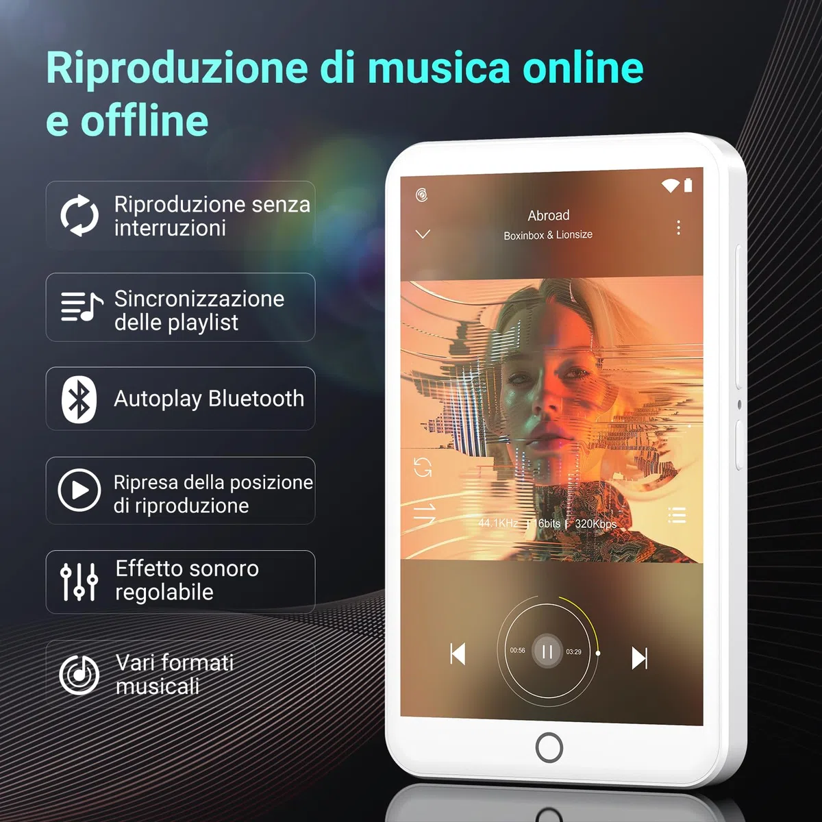 Lettore MP3 con Bluetooth e WiFi, Lettore MP3/MP4 Android 13 con Schermo Touch da 4" e Altoparlante, 3GB RAM e 32GB ROM, Lettore Musicale Spotify con Audible e Play Store