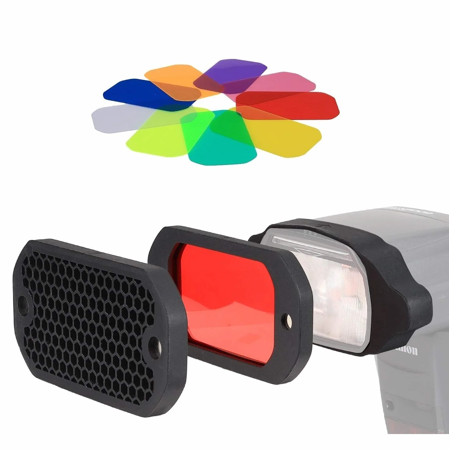 PHOLSY Griglia a nido d'ape Universale Fotocamera Flash Gel Filtro Illuminazione Kit con Equilibrio di Colore Correzione per flash Canon Nikon Sony Godox Yongnuo etc.