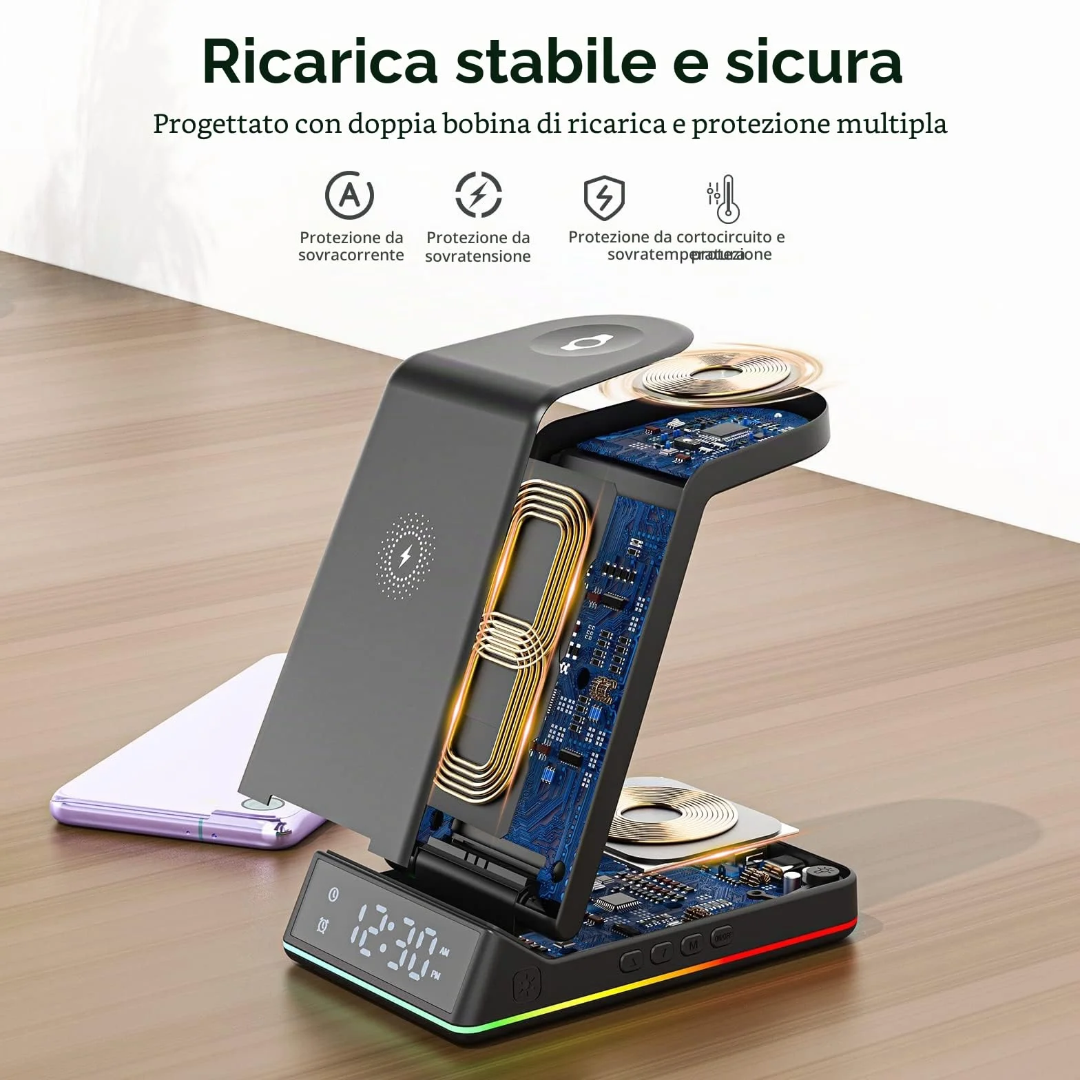 EVARY Caricatore Wireless 18W Rapida Wireless per Samsung S24 S23 S22 Ultra S21 S20 Galaxy Buds+ Pro,Wireless Charger für Galaxy Watch 5/5 Pro/4/3/Active 2/1