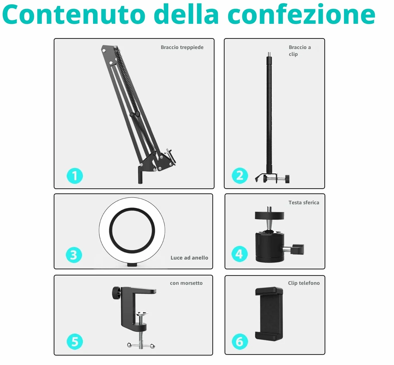 Overhead Treppiede cellulare con luce, braccio flessibile da tavolo con luce, supporto flessibile per fotocamera da tavolo per registrazione video YouTube Live Stream