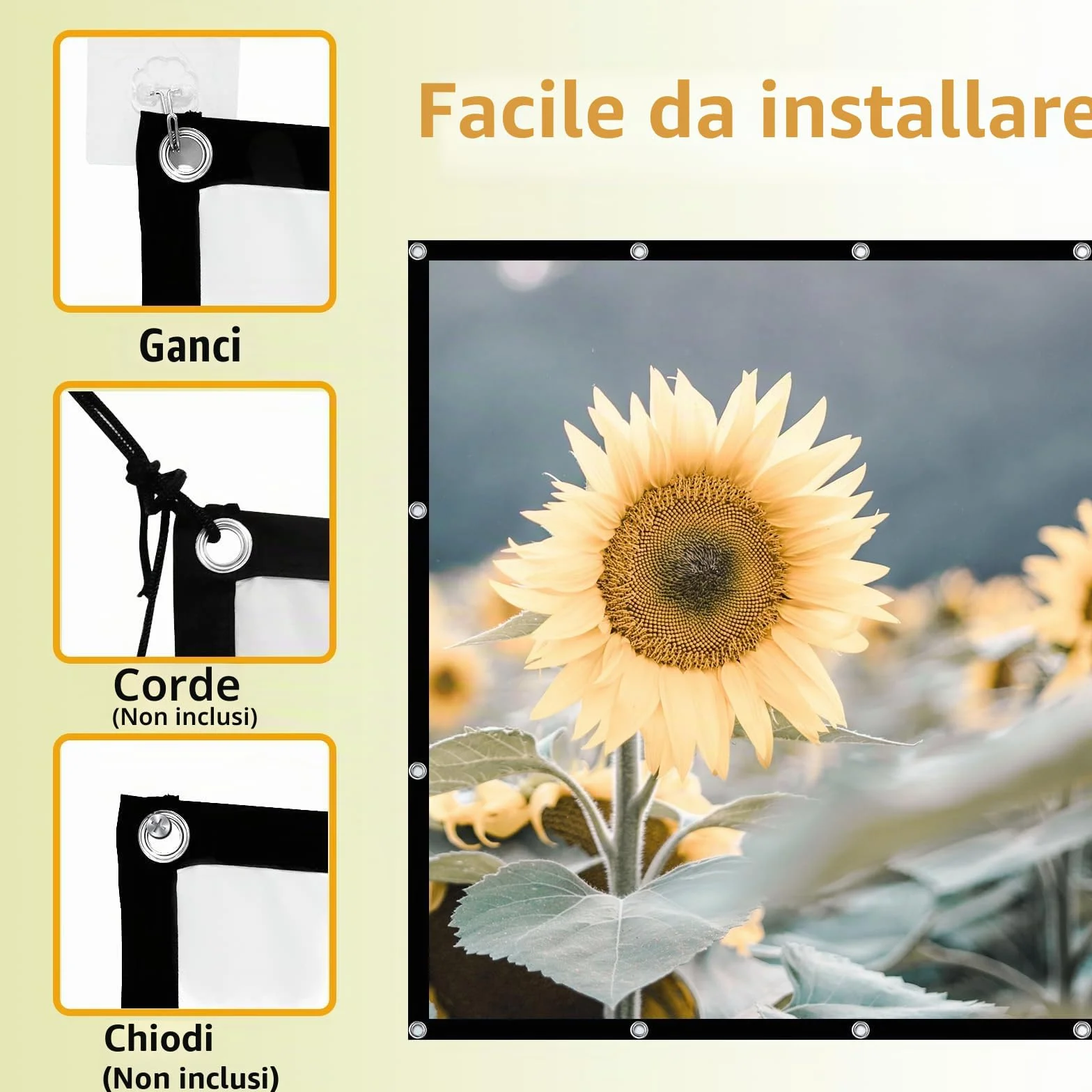 Schermo Proiettore 100 Pollici, Schermo Cinematografico Portatile 16:9 HD 4K Schermo Lavabile Pieghevole per casa, ufficio, classe