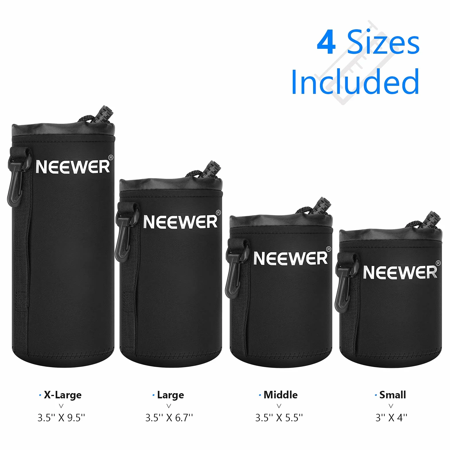 Neewer Lens Case 4-Pack, Lens Pouch Bag with Thick Protective Neoprene for DSLR Camera Lens (Fit for Canon, Nikon, Sony, Olympus, Panasonic) Includes: Small, Medium, Large, XL Size