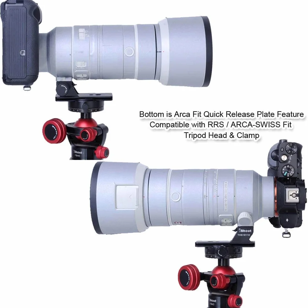 iShoot Base Anello di montaggio per treppiede piede Collare per obiettivo Supporto Arca Piastra compatibile con Sony FE 100-400mm f/4.5-5.6 GM OSS, 70-200mm f/2.8 GM OSS & II, 18-110mm f/4 G OSS PZ