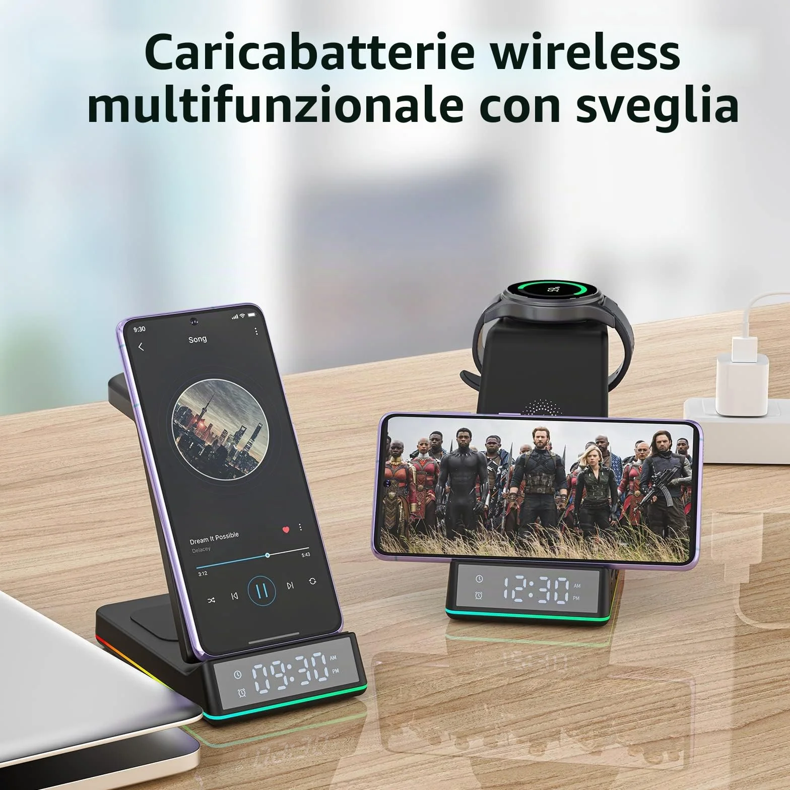 EVARY Caricatore Wireless 18W Rapida Wireless per Samsung S24 S23 S22 Ultra S21 S20 Galaxy Buds+ Pro,Wireless Charger für Galaxy Watch 5/5 Pro/4/3/Active 2/1