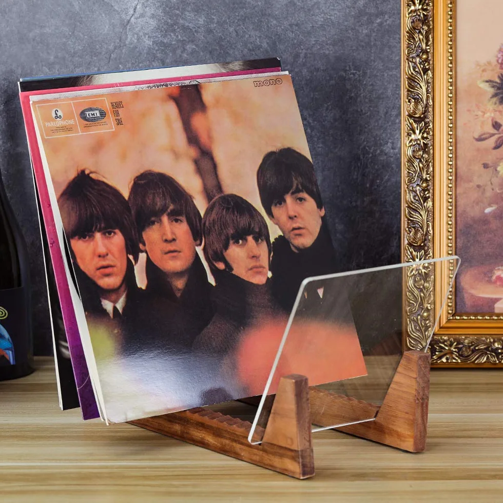 Porta Vinili in Legno di Pino con Robusto Supporto in Acrilico Trasparente,Porta Dischi Vinile,Design Premium, per Conservare e Visualizzare Fino a 50 Album,Compatibile con CD e LP - Marrone