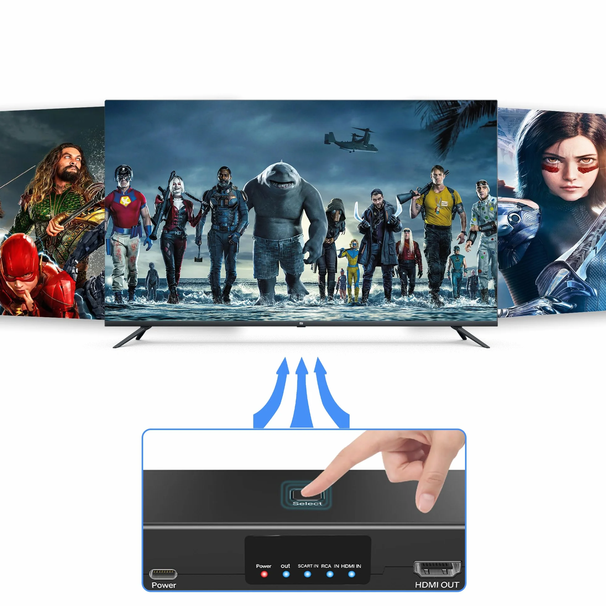 Convertitore SCART a HDMI Adattatore 3 in 1, Ingresso RCA+SCART+HDMI, Supporto 4K@30Hz 1080P per Lettori DVD VHS VCR