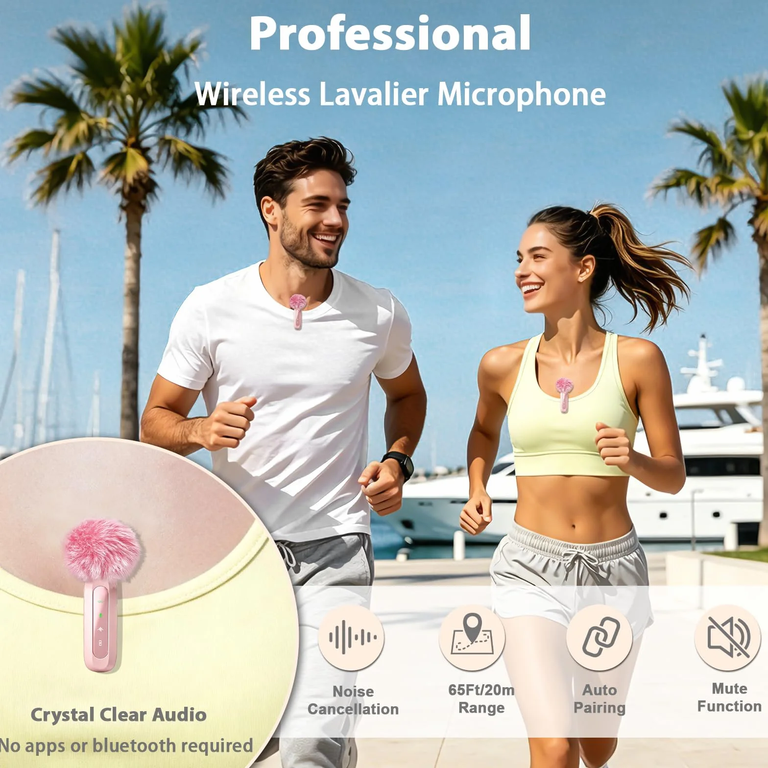 Microfono rosa per iPhone e connettore USB-C, microfono lavalier con cancellazione del rumore, display a LED e clip girevole, ideale per vlog, TikTok e creazione di contenuti