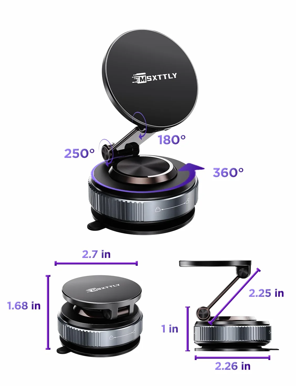 MSXTTLY Supporto Telefono Auto, Vmag-S2 2026 Supporto Magnetico a Vuoto, Forte Aspirazione, Rotazione 360°, Compatibile con iPhone 17-12 Pro MAX e Android Nero