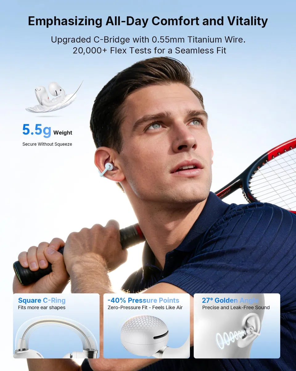 EarFun Clip 2 Open Ear Cuffie Bluetooth Clip On Earbuds, Confortevole e Stabile, Driver Titanio da 12mm, Audio Hi-Res, LDAC, 4 Microfoni Chiamate KI, 40 Ore Batteria, IP55, APP, Ricarica Wireless