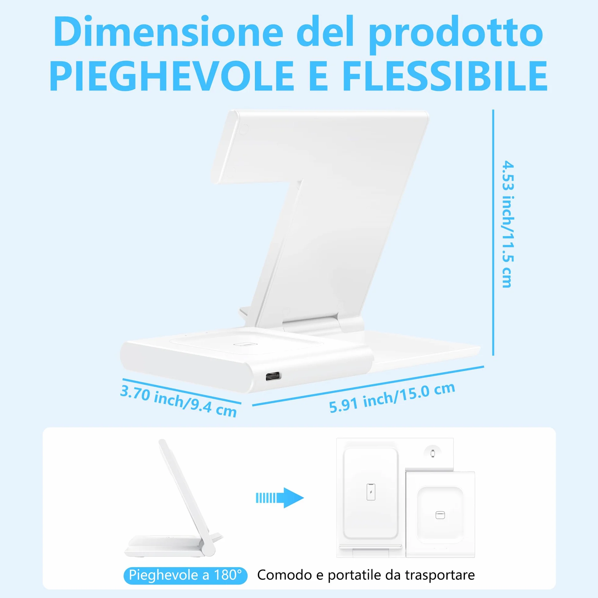 Caricatore Wireless Apple 3 in 1, Stazione di Ricarica Rapida per iPhone 17/16/15/14/13/12/11/Pro/Max/Plus, Apple Watch Ultra 3/11/10/9/8/7/6/SE 3, per AirPods Pro 3/4/3/2