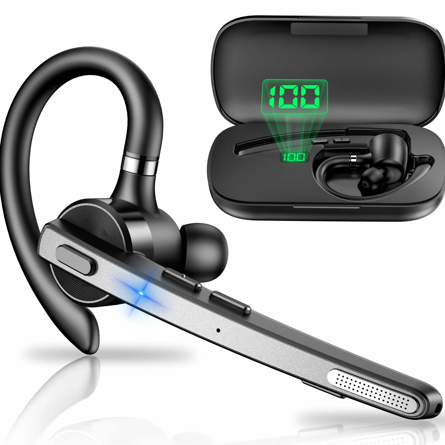 New Bee V5.1 Auricolare Bluetooth Singolo 72Hs Tempo di Gioco Auricolari Mono Bluetooth con Doppio Microfono CVC8.0 per Lavoro Ufficio (1 pezzo)