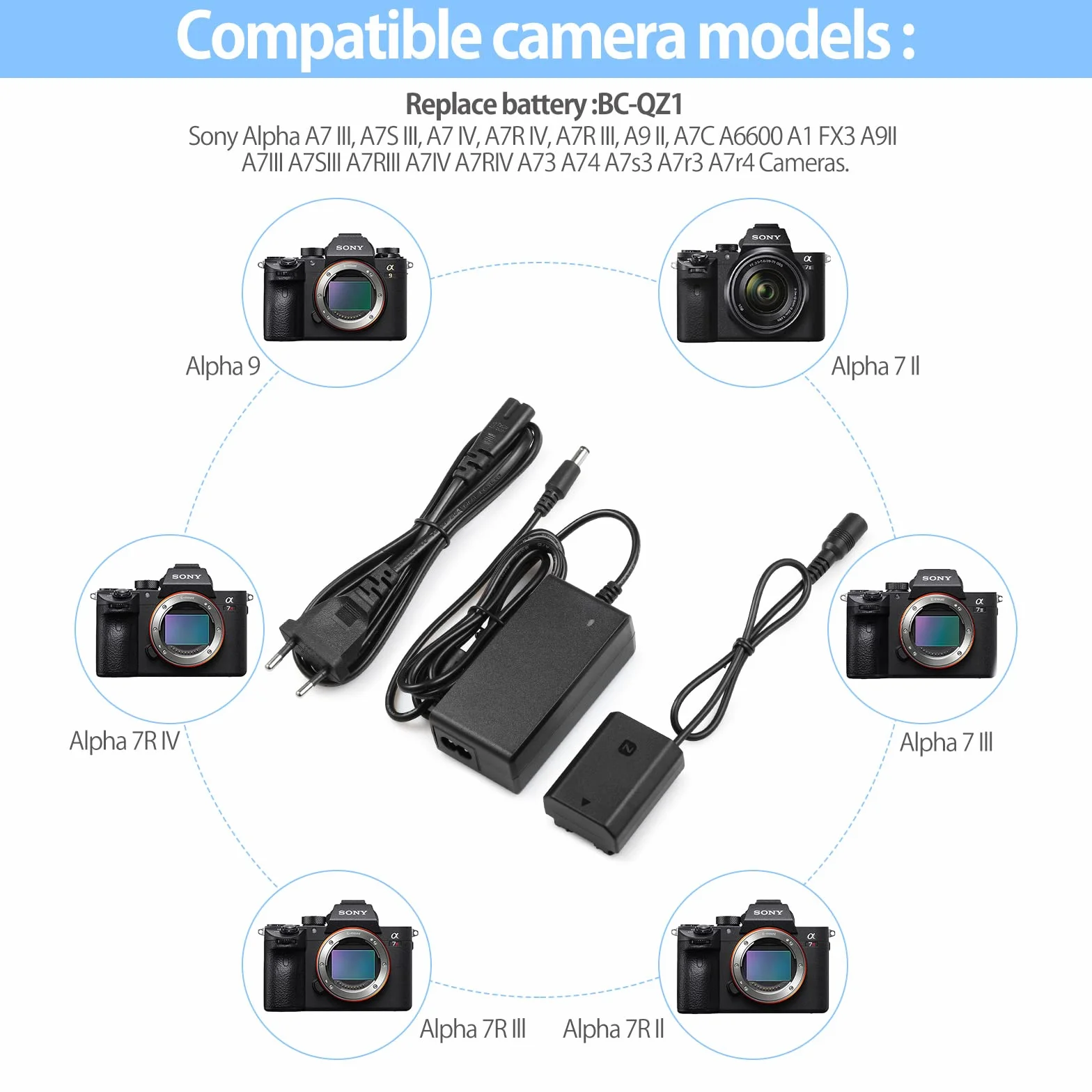 ENEGON NP-FZ100 Dummy Battery AC-FZ100 DC Coupler Adapter Kit Compatible with Sony A6600, A7C, A7III, A7RIII, A7RIV, A9, A9R, A9S, Alpha 9, Alpha 9R, Alpha 9S, Digital Camera