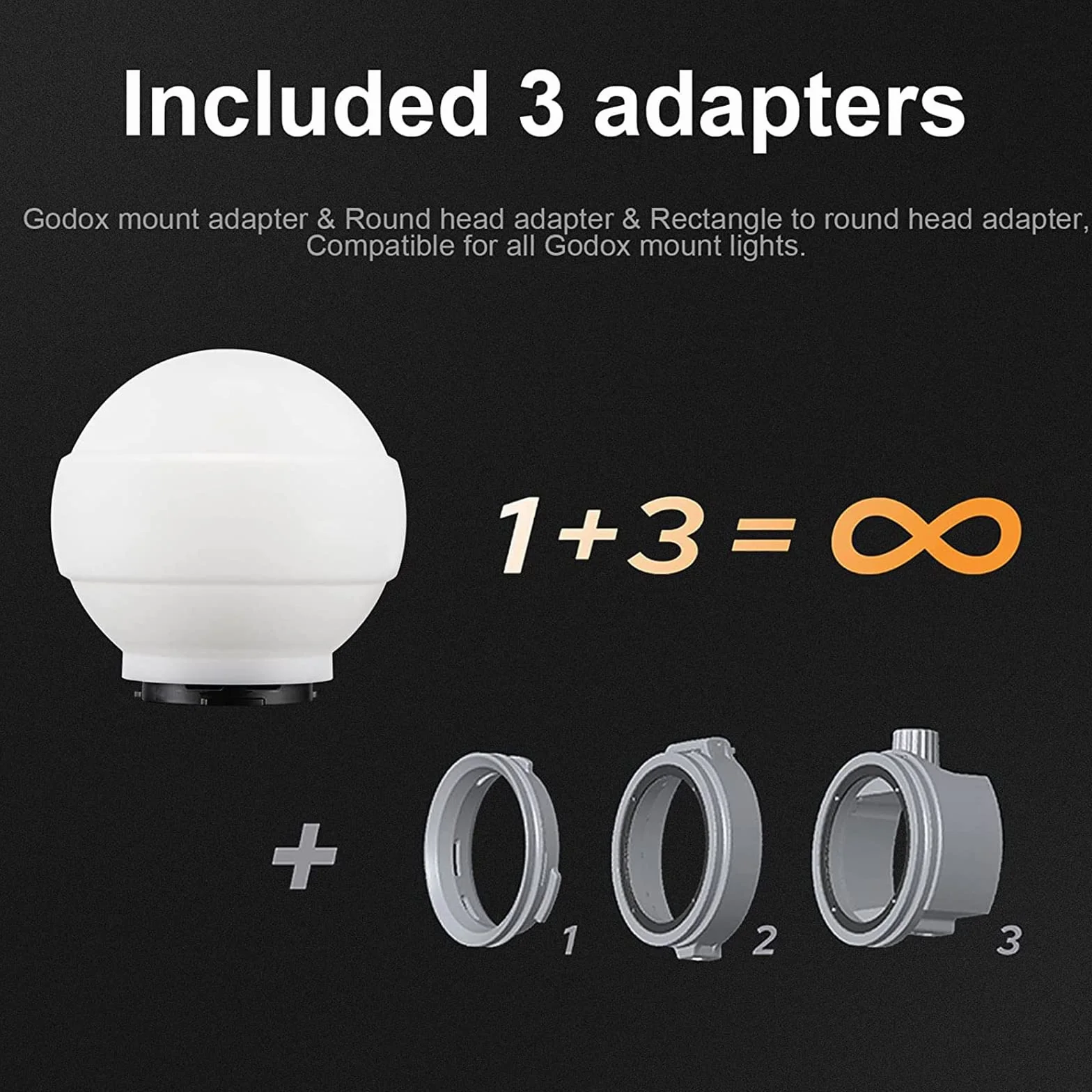 Godox ML-CD15 Diffusore Dome con 3 Adattatori per Godox V1 V1Pro AD100PRO AD200PRO V860III V850II TT685II TT600 AD200 ML30 ML30Bi ML60 ML60Bi AD300PRO AD400PRO