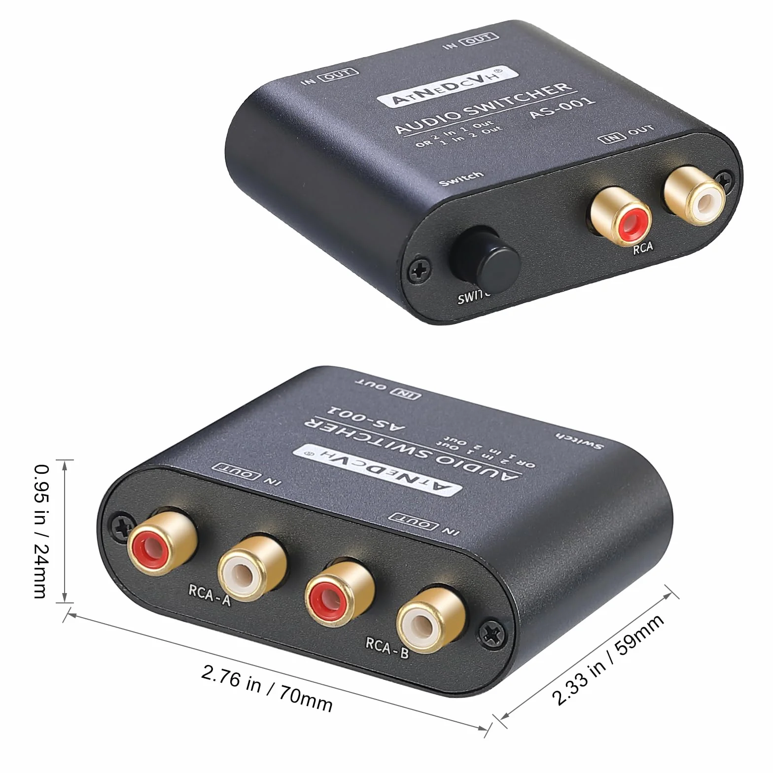 2 porti 1 ingresso 2 uscita / 2 ingresso 1 uscita commutatore audio bidirezionale compatibile per RCA 3,5mm porte, stereo a 2 vie canale L/R altoparlante cuffie selettore audio splitter box