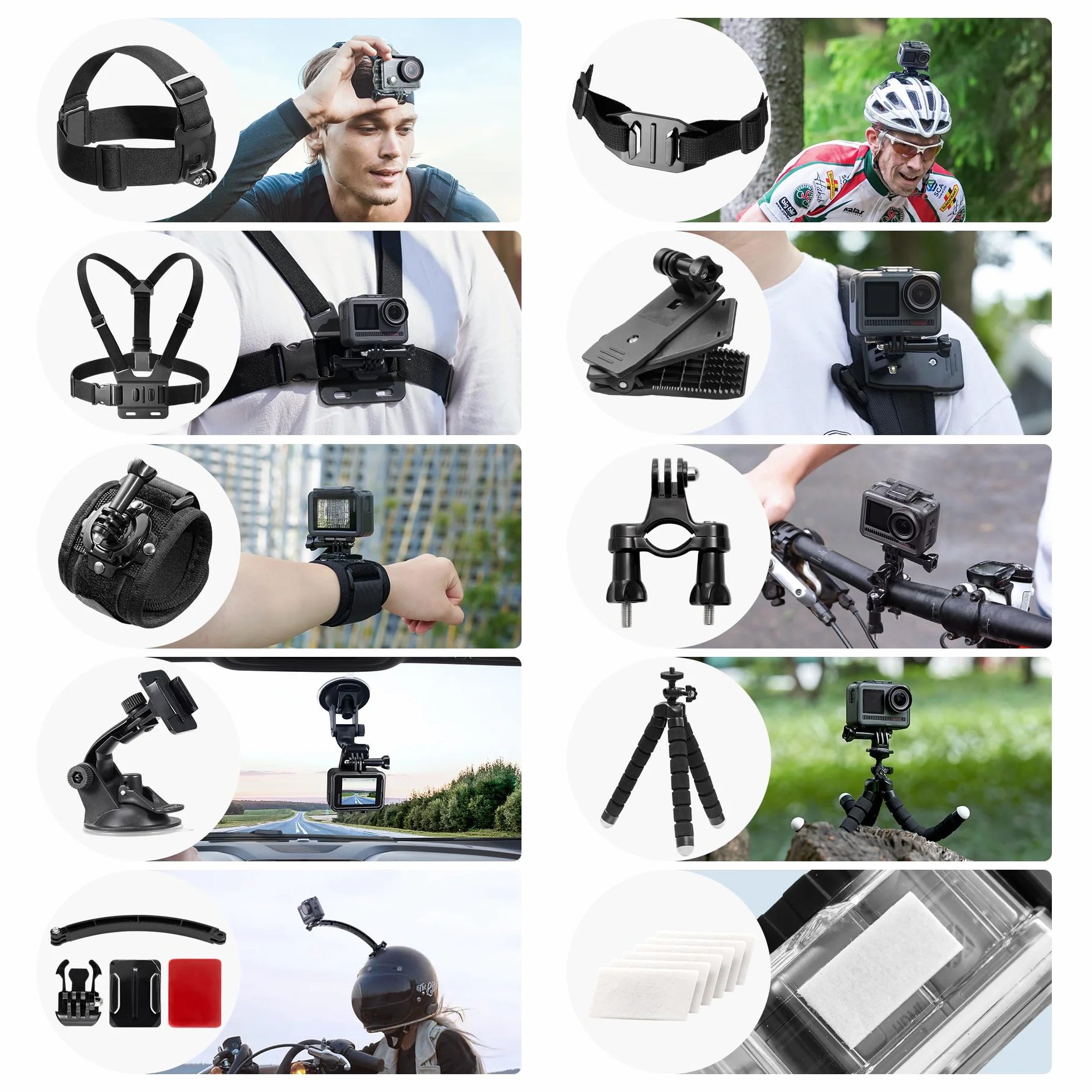 AKASO Kit di Accessori per Action Cam Compatibile con GoPro Hero/ Insta360 DJI Vemont Victure APEMAN COOAU WOLFANG e Altro