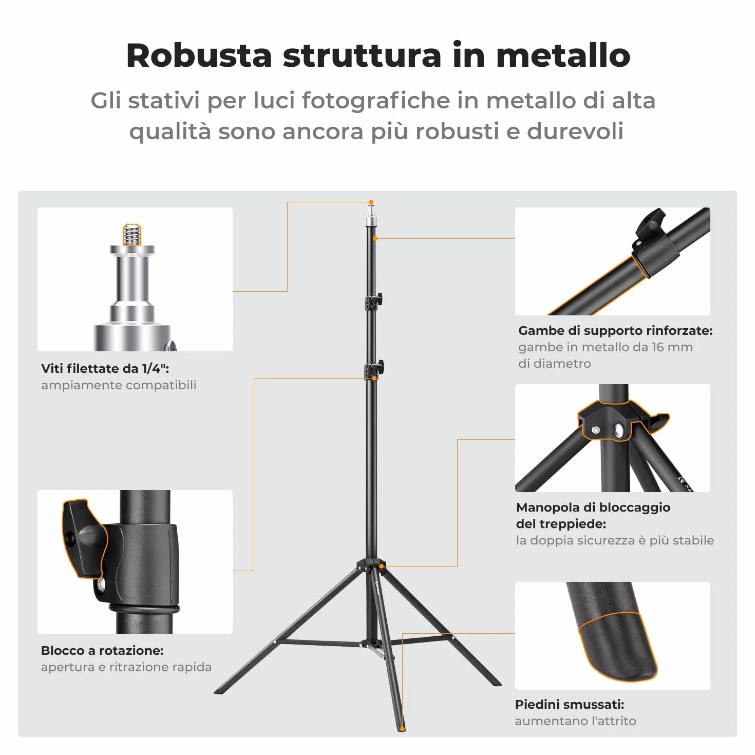 K&F CONCEPT Treppiede per fotografia, 2 m, portatile, estensibile, per foto e video, con vite da 1/4" per illuminazione, luce stroboscopica, webcam, fotocamere, softbox, con custodia