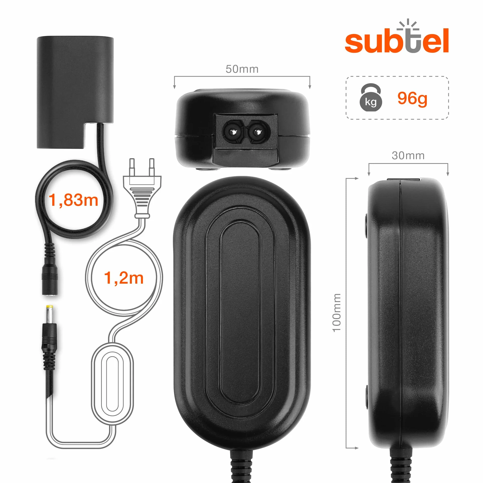 subtel Alimentatore DMW-AC8 + DMW-DCC12 compatibile con ca. 3m + DC Coupler accu Adattatore, Alimentazione da corrente di rete Accoppiatore CC, dummy battery