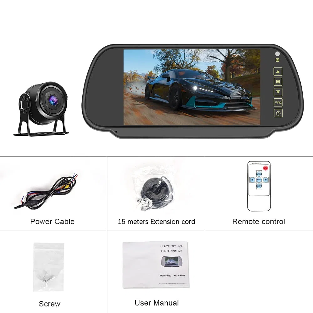 Inefala Kit Telecamera Posteriore con 7" HD Specchietti Retrovisori Monitor, +Telecamera di Retromarcia Grandangolare Impermeabile Visione Notturna +15M Cavo per RV Bus Truck Camping 12V-24V