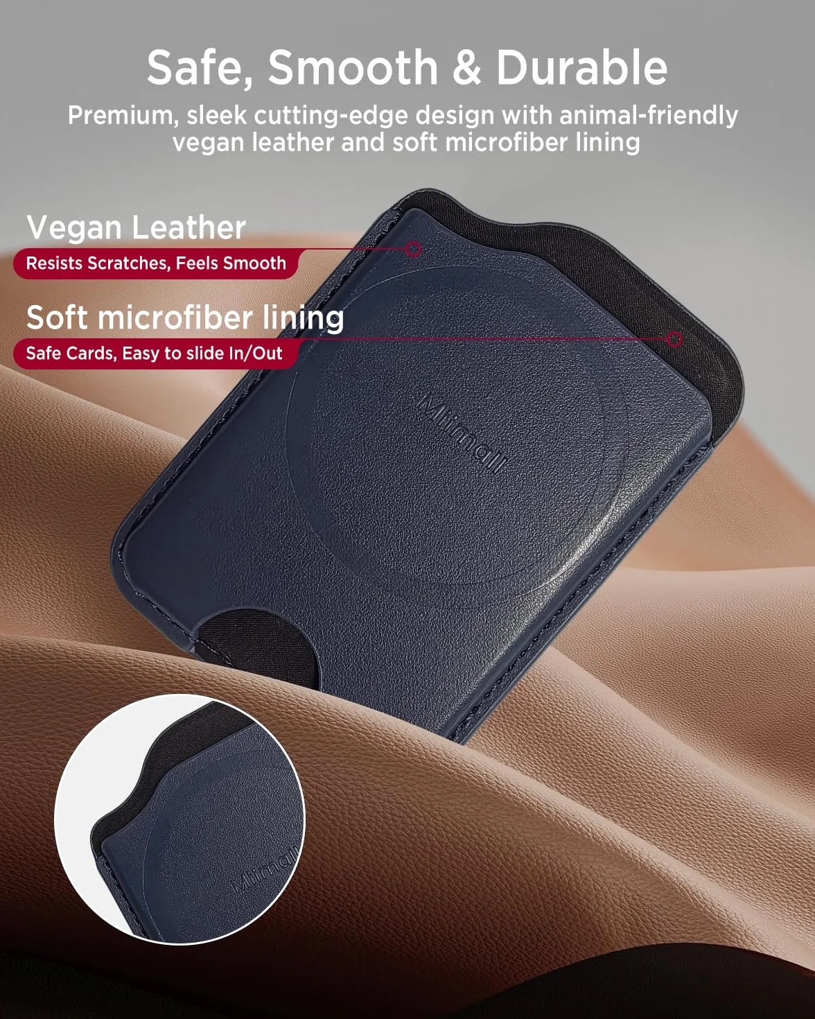 Miimall Portafoglio Mag-Safe per Samsung Galaxy S25 S24 FE/Plus/Ultra/Z Fold 7/iPhone 17 16 15, portafoglio sottile in pelle con 3 scomparti per carte, porta carte magnetico per cellulare, Blu