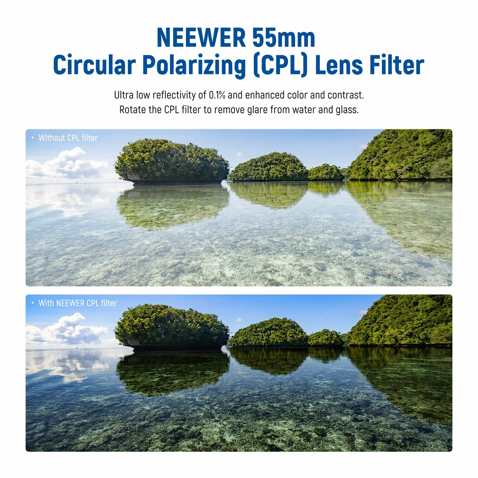NEEWER Filtro CPL da 55mm, Filtro Polarizzatore Circolare Ultra Sottile con Rivestimento Nano Multi Resistente a 30 Strati, Riduce Riflessi e Abbaggliamenti, Aumenta Contrasto, Vetro Ottico HD