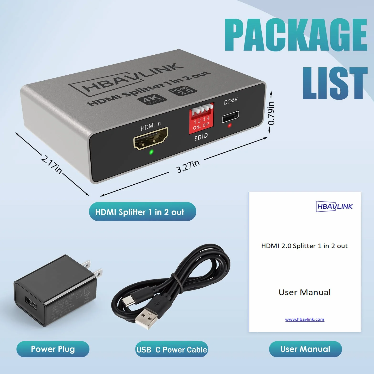 Splitter HDMI 1 Ingresso 2 Uscite 4K 60Hz - EDID-Clone HDCP2.2, HDR, Dolby Atmos, Dolby Vision - Compatibile con Firestick 4k Max, PS3/PS5 & Elgato HD60s/x/Pro, Apple TV 4K, Retrotink, Roku Stick