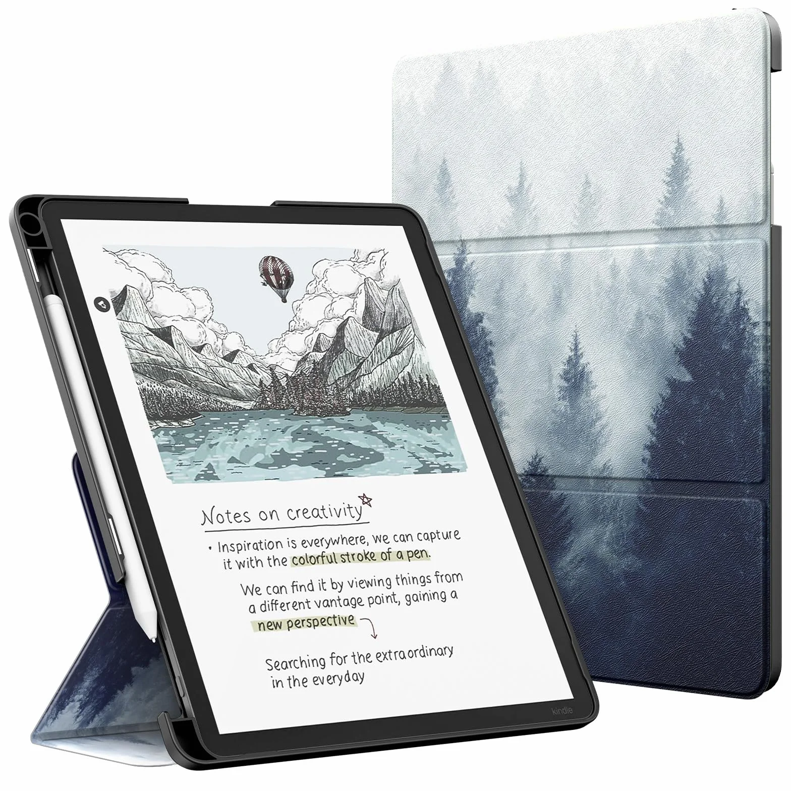 MoKo Kindle Scribe 11" 3a Generazione 2025 Colorsoft 1a Generazione 2025 Custodia in pelle Premium con supporto per penna Auto Sonno/Sveglia Foresta Grigia
