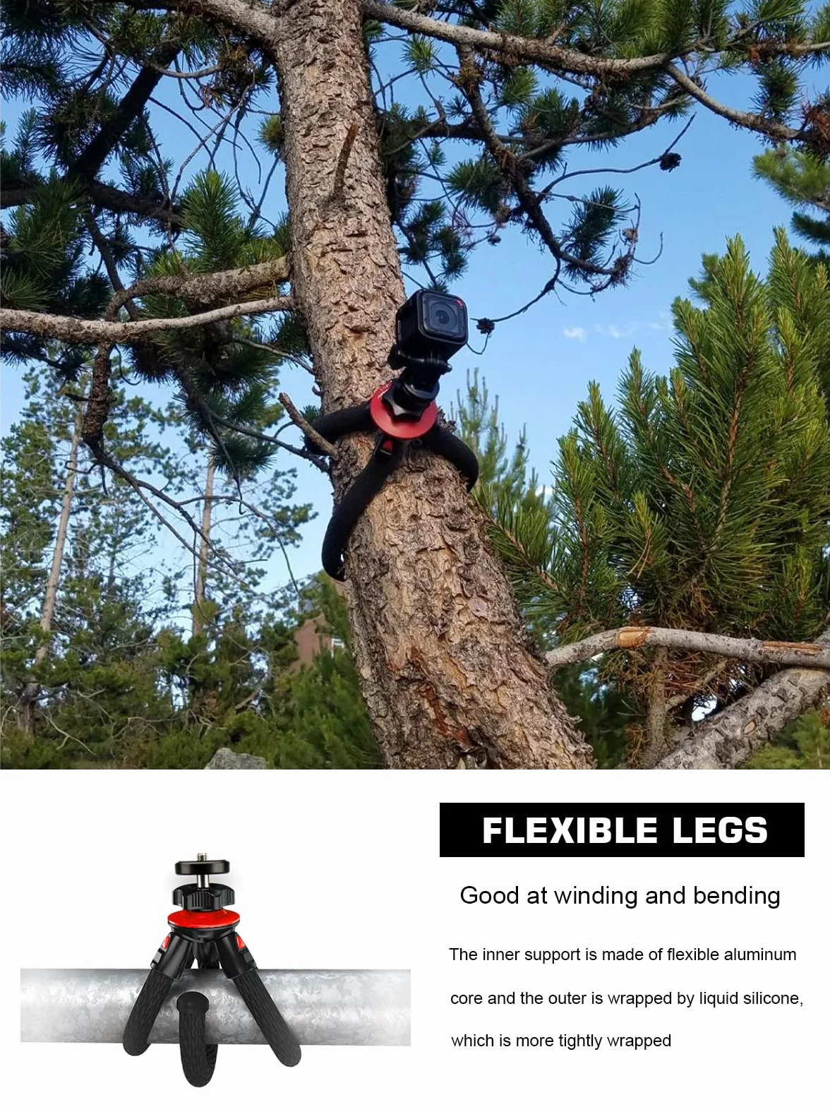 Lammcou Treppiede Actiocam, Flessibile Octopus Gorrila Pod e Staffa Compatibile con Hero Hero 13 12 11 10 9 X3 Go3 Bendy Tripod Accessorio per Video Vlogging