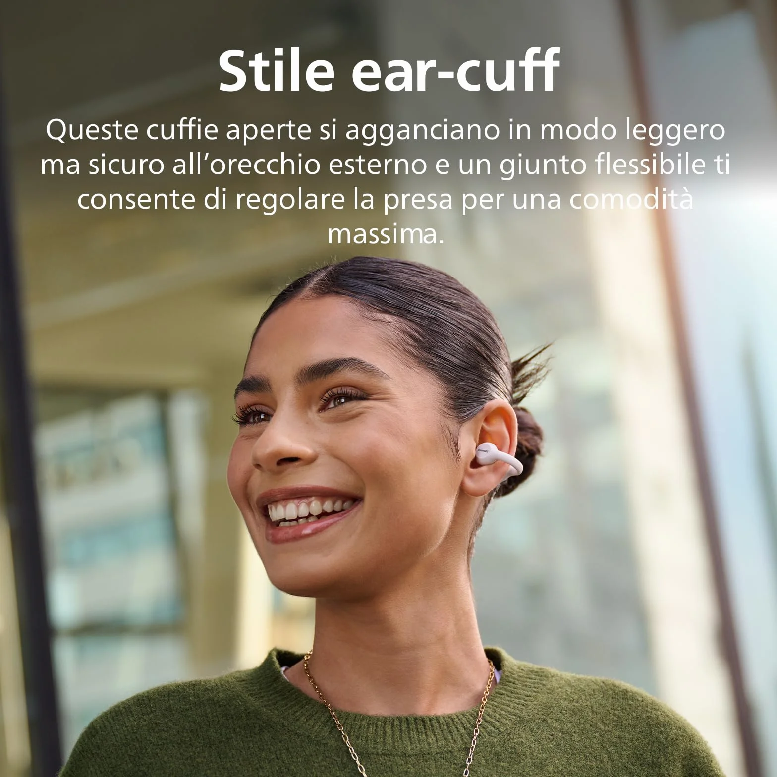 Philips TAQ2000WT auricolari ear-cuff True Wireless open-ear Multipoint Bluetooth - 28 ore di riproduzione, Ricarica tascabile, Chiamate chiare per spostamenti ed allenamento - Bianco