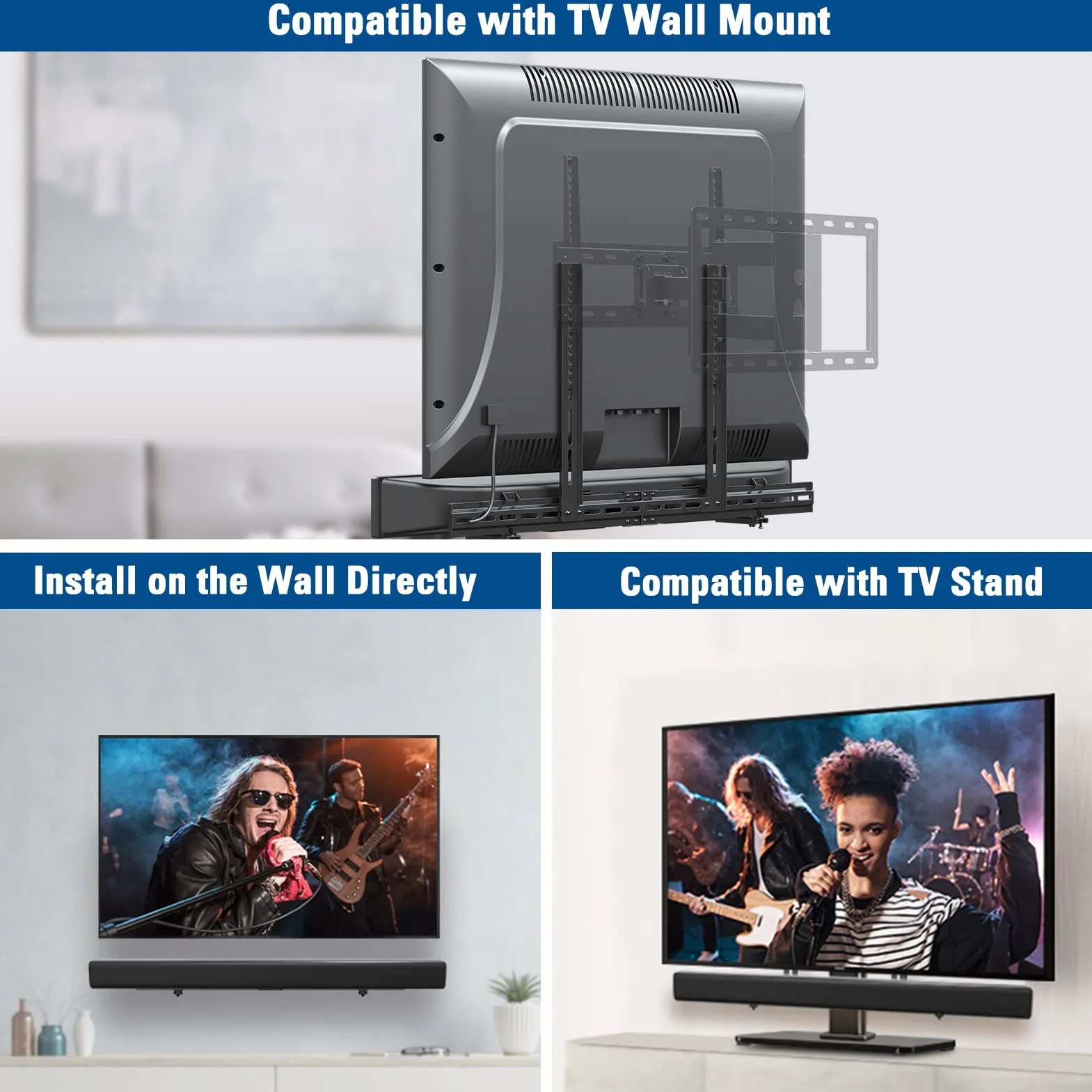 Mounting Dream Universale Staffa Soundbar Supporto per Soundbar con/senza fori, Supporto per TV soundbar con Staffe di Base Esteso Anti-Scivolo (da 87.5 a 154mm), Installa su Supporto TV, Parete o TV
