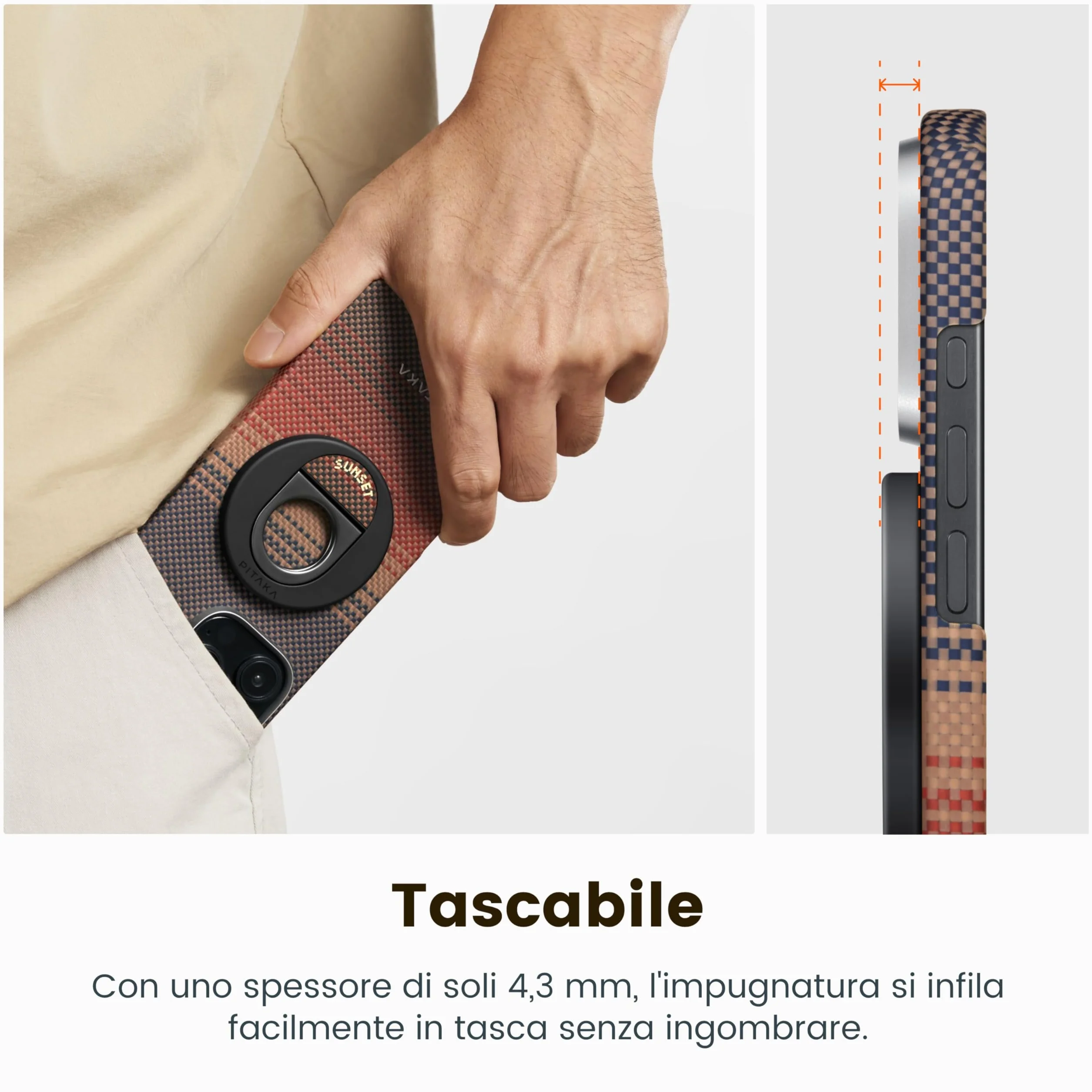 PITAKA Anello Magnetico Gancio Per Cellulare compatibile con il iPhone 16/15/14/13/12, Regolazione Supporto per Telefono compatibile con Magsafe, Leggero Impugnatura Stand [MagEZ Grip 3] Nero/Grigio