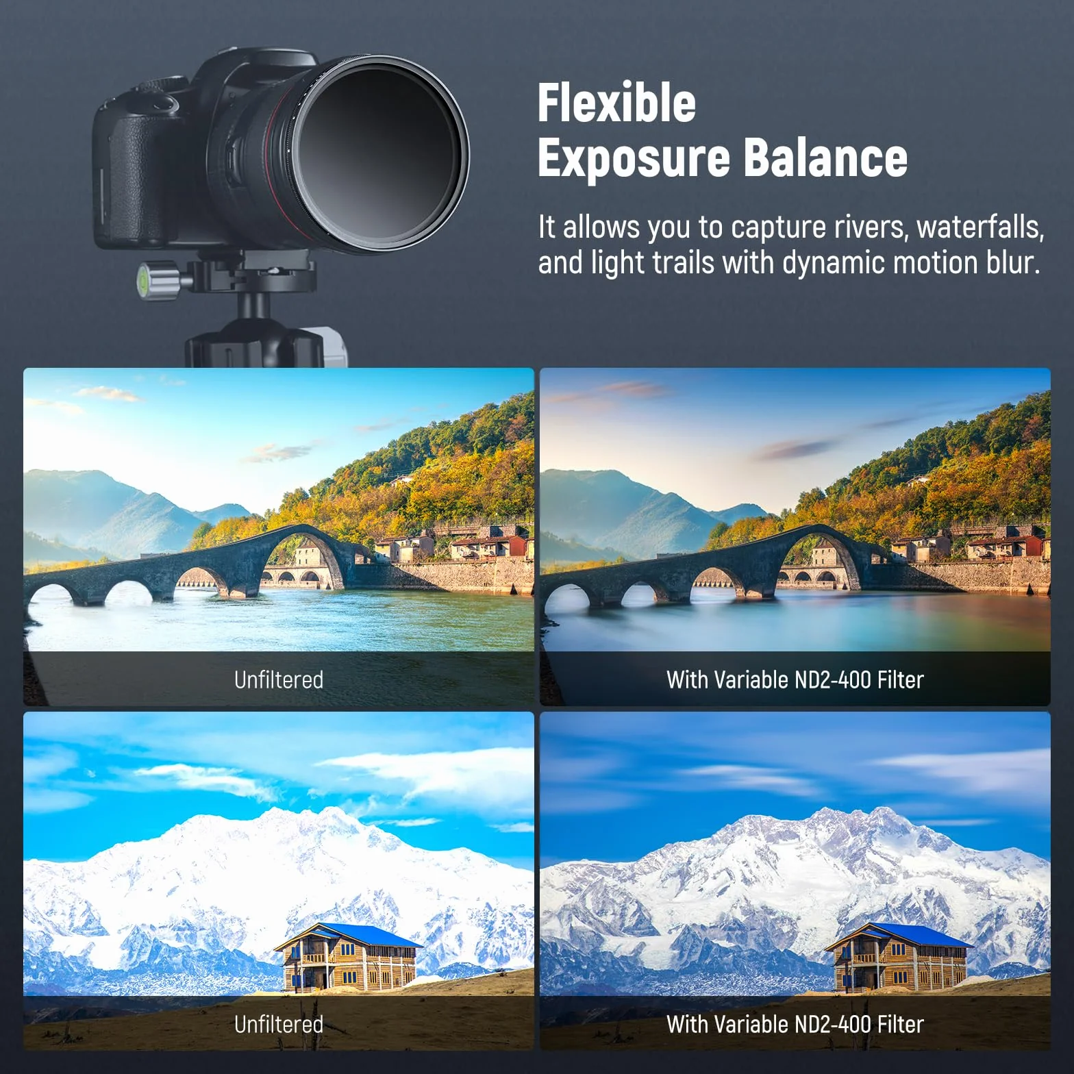 NEEWER BASICS Filtro ND Variabile da 67mm, Filtro ND2-400 a Densità Neutra Variabile Ruotabile con Riduzione della Luce 1-9 Stop con Rivestimento Anti Impronta, Telaio Sottile per Obiettivo Fotocamera