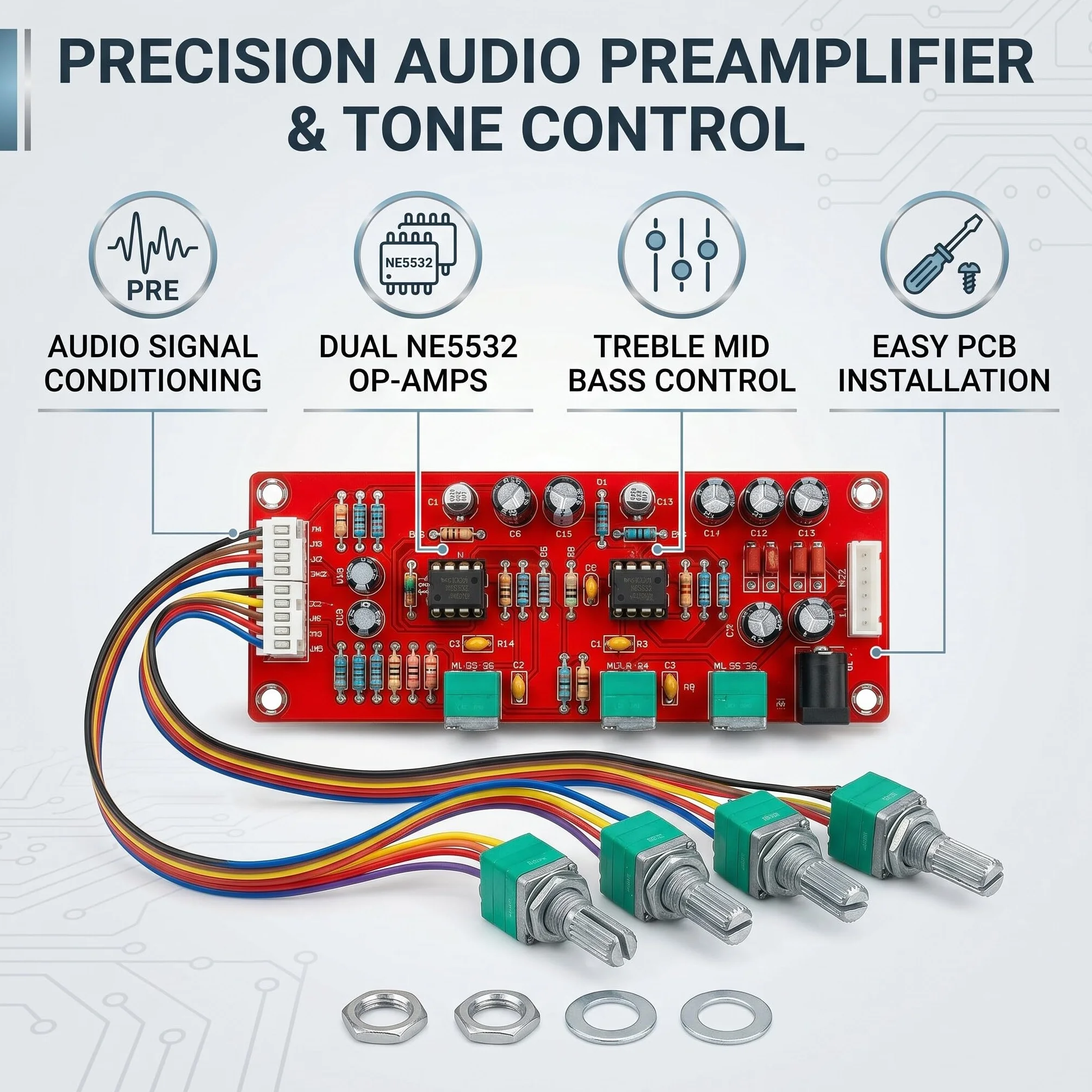 Preamplificatore Audio Professionale PCB con Controllo Volume e Tono Bassi Midrange Alti per Amplificatore Alta Fedeltà