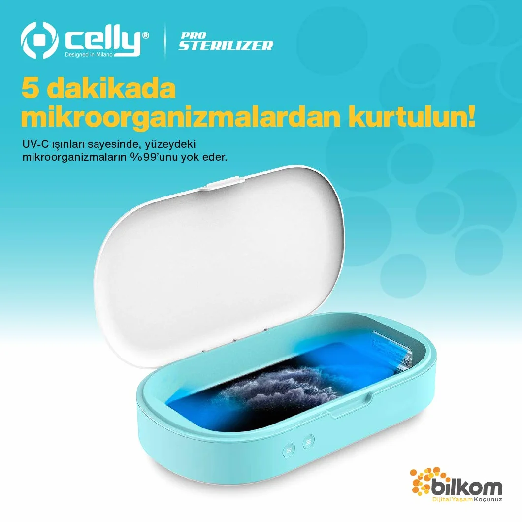 Celly Sterilizzatore UV Universale (certificazioni), Scatola disinfettante con Raggi UV-C e Funzione aromaterapia per Smartphone e Accessori, Orologi, Maschere, Guanti.