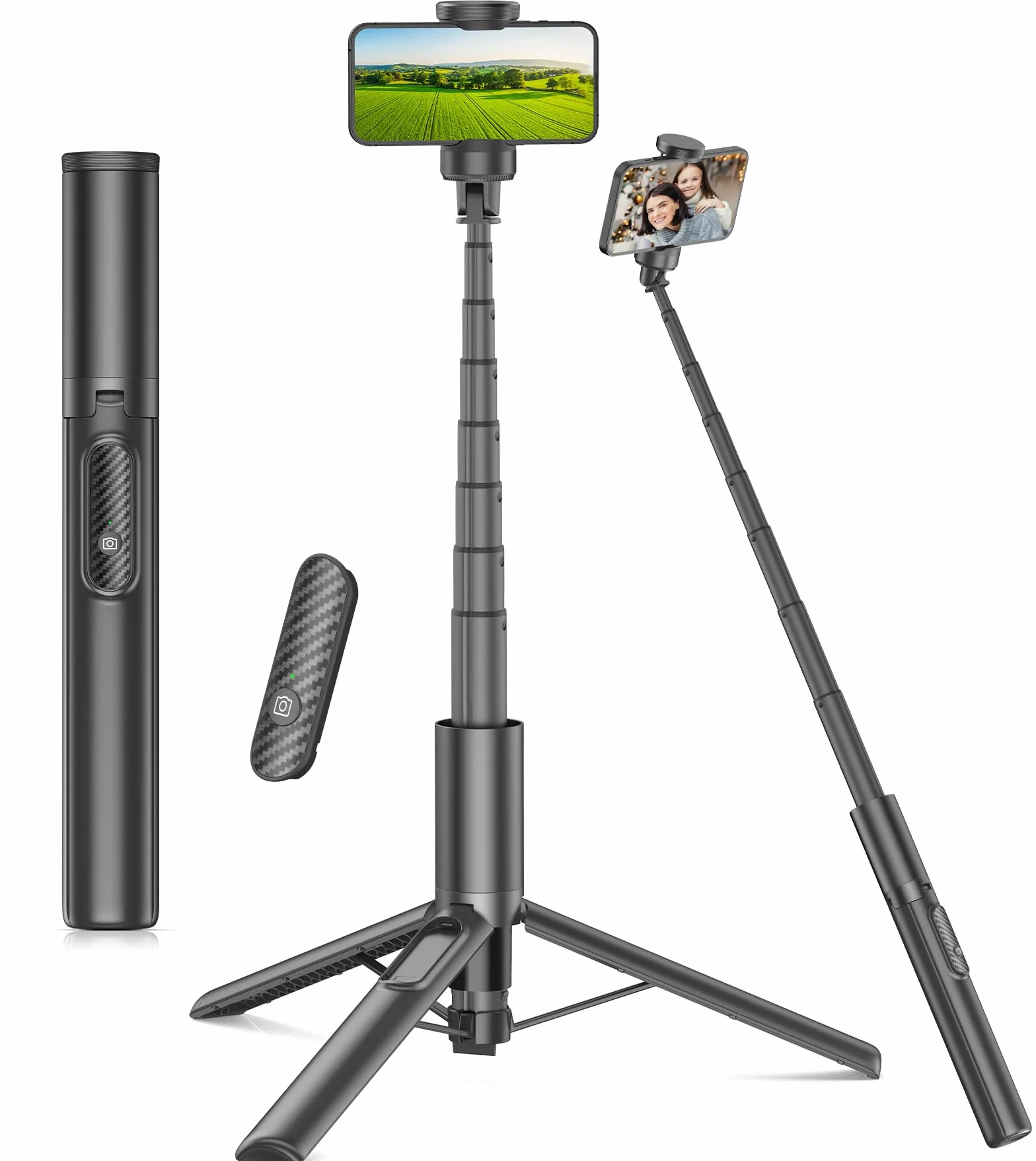 Gahenwo 153cm Treppiede Smartphone Bastone Selfie,Cavalletto per smartphone con Telecomando Wireless e Supporto per Telefono Rotante a 360 gradi, compatibile con smartphone da 4''-7'' pollici