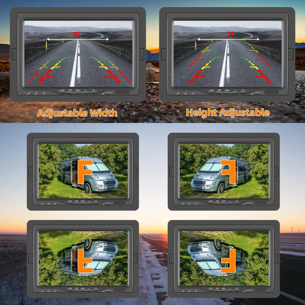 Hodozzy Telecamera Posteriore Auto con 7" Monitor IPS e Telecamera AHD, Visione Notturna IR Impermeabile IP68 Telecamera per Retromarcia Cavo 4 Pin 15 m per Camion/Rimorchio/Autobus/Furgone(9-36V)