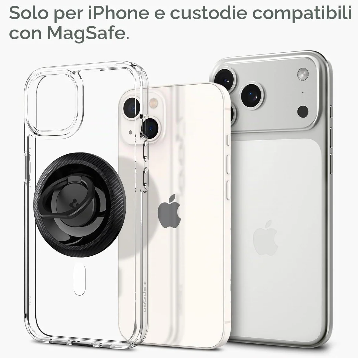 Spigen O-Mag Anello MagSafe, 360° Rotazione, Supporto Cellulare Magnetico Compatibile con iPhone 17 17e 16 15 14 13 Pro Max e Cover MagSafe/Pixelsnap per Samsung S26 S25 Ultra, Pixel 10 10a - Carbonio
