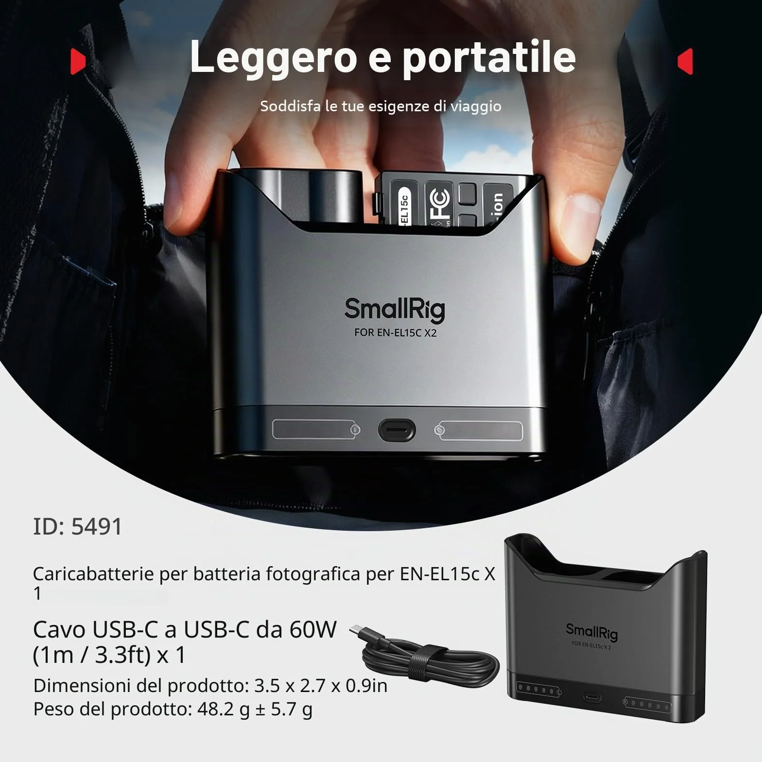 SMALLRIG Caricabatterie EN-EL15c per Nikon, caricabatteria doppio slot da 2 ore, porta USB-C da 22,5 W, per Nikon ZR, Z6III, Zf, Z8, Z7II, Z7, Z6II, Z6, D850, D810, D780, D750, D500, D7500, D7200-5491